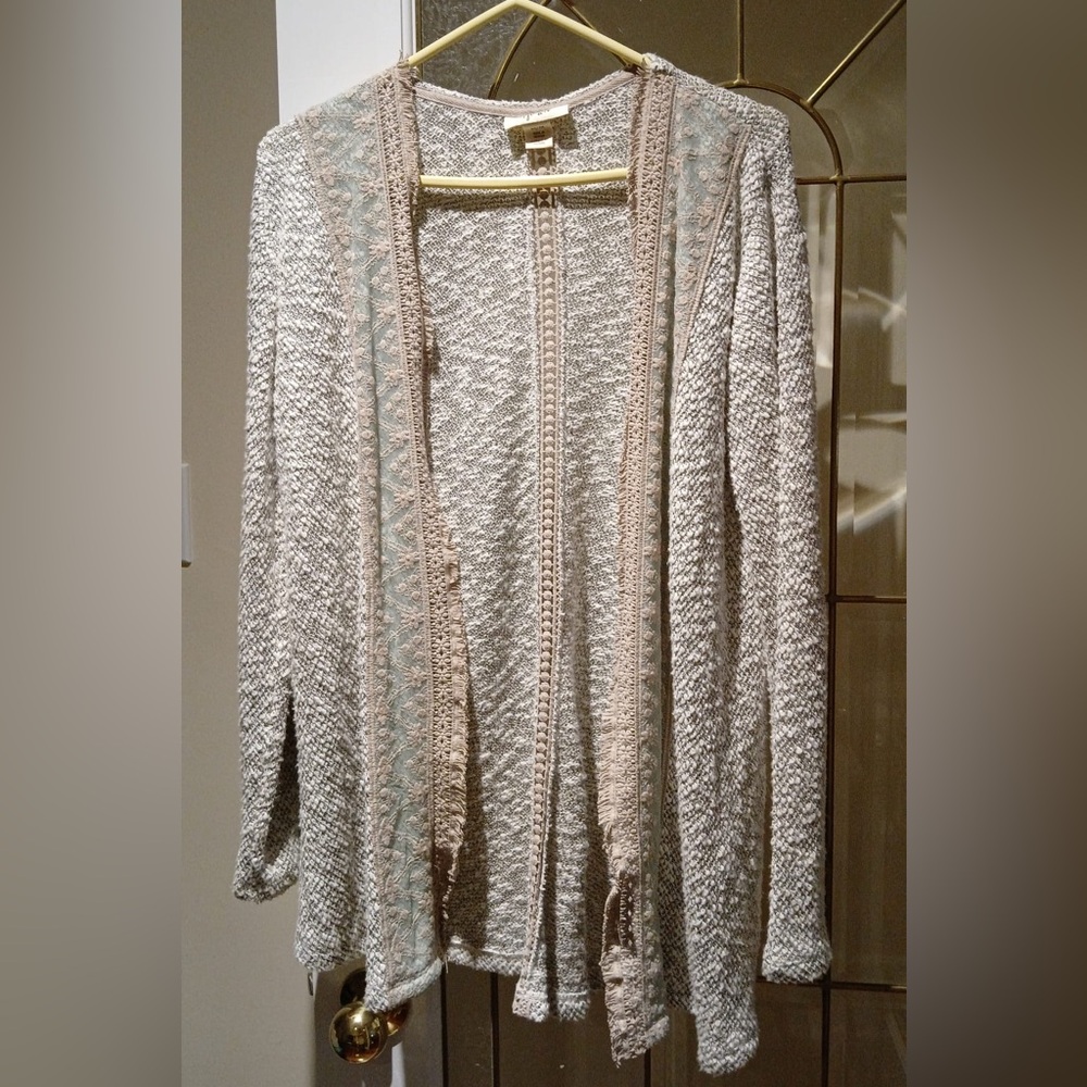 Style & Co. Gray and Cream Textured Cardigan Sweater